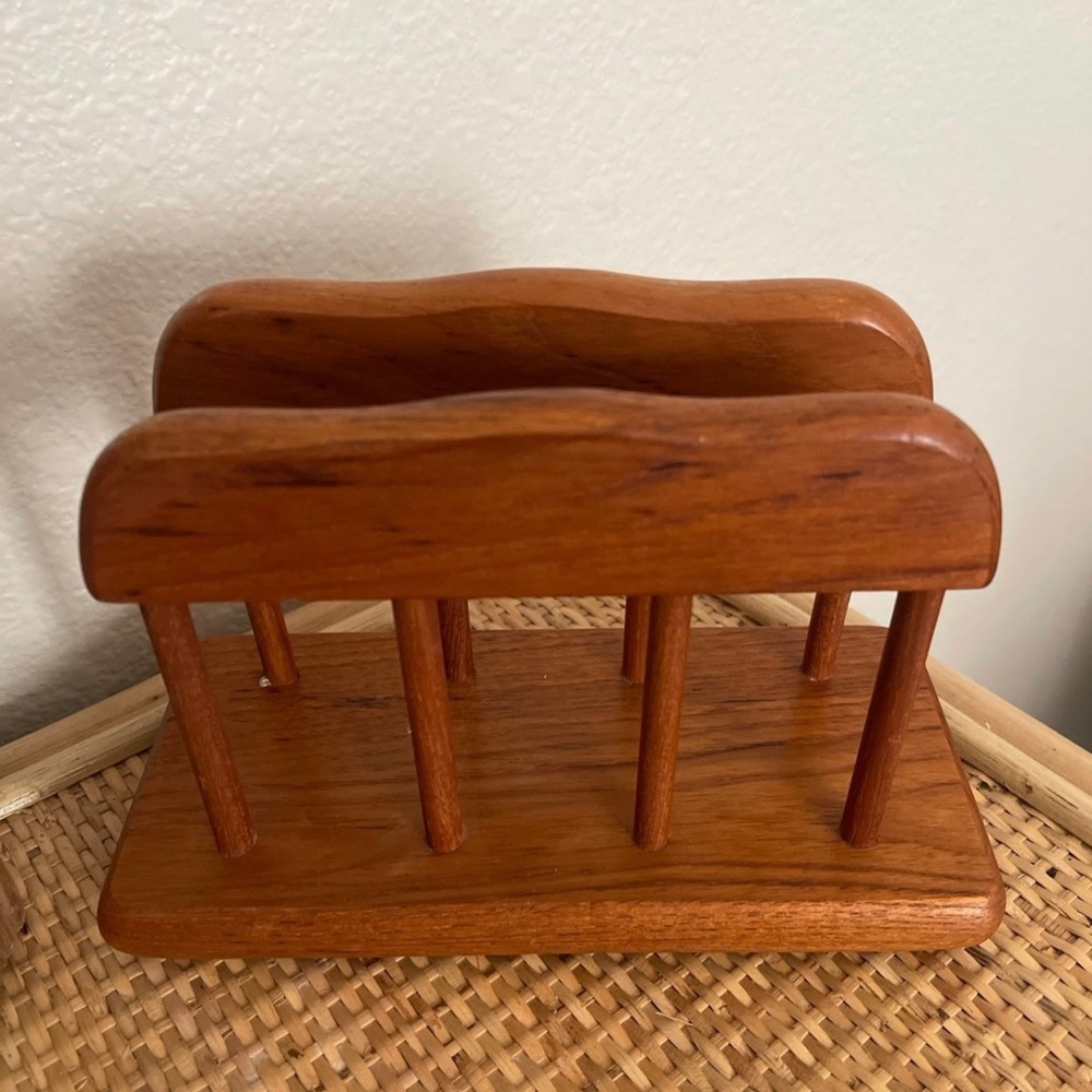 Vintage Genuine Teak Napkin Holder Spindles Goodwood Taiwan